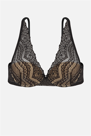 Dantelli Sütyen - Dolgusuz - 2277 - Siyah Kap Rengi Taş