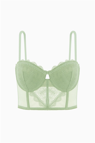 Fashion 2501 Rosali Soft Push Up Dolgulu Dantelli Büstiyer Sütyen Yeşil