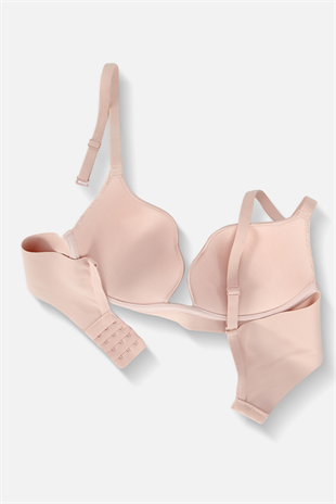 İstiridye Dantelli  Weweus Baskılı Sütyen-Desteksiz Dolgusuz Balenli-2822-Pudra