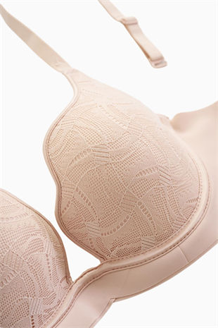 İstiridye Dantelli  Weweus Baskılı Sütyen-Desteksiz Dolgusuz Balenli-2822-Pudra