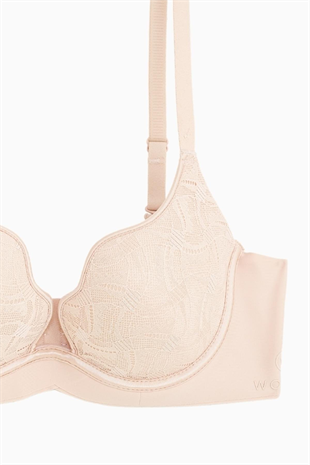 İstiridye Dantelli  Weweus Baskılı Sütyen-Desteksiz Dolgusuz Balenli-2822-Pudra