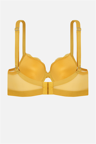 Lenny Tül Detaylı Dantelli Sütyen - Balenli, Dolgusuz - 2321 - Hardal