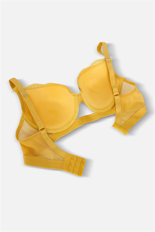 Lenny Tül Detaylı Dantelli Sütyen - Balenli, Dolgusuz - 2321 - Hardal