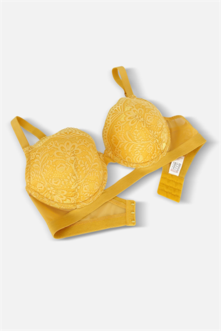 Lenny Tül Detaylı Dantelli Sütyen - Balenli, Dolgusuz - 2321 - Hardal