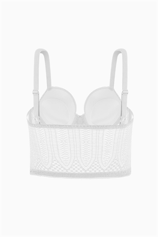 Noa Dantelli Büstiyer Sütyen - Push Up, Dolgulu - Fashion - 2509 - Ekru