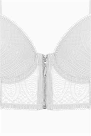 Noa Dantelli Büstiyer Sütyen - Push Up, Dolgulu - Fashion - 2509 - Ekru