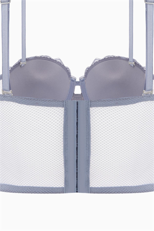 Rosali Dantelli Büstiyer Sütyen - Soft Push Up, Dolgulu  - Fashion - 2501 - Gri
