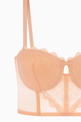 Rosali Dantelli Büstiyer Sütyen - Soft Push Up, Dolgulu - Fashion - 2501 - Kavuniçi