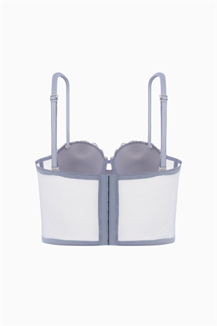 Rosali Dantelli Büstiyer Sütyen - Soft Push Up, Dolgulu  - Fashion - 2501 - Gri