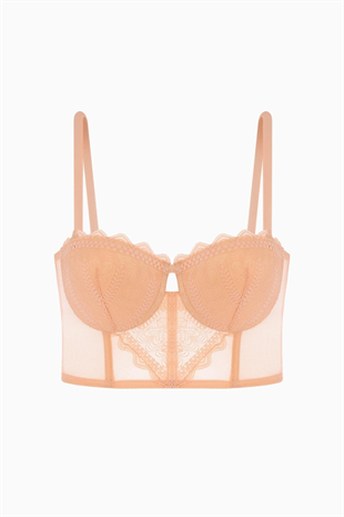 Rosali Dantelli Büstiyer Sütyen - Soft Push Up, Dolgulu - Fashion - 2501 - Kavuniçi