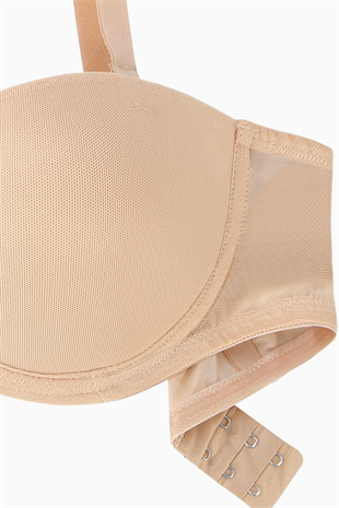 Rosali Mesh Kumaş Straplez Sütyen -  Soft Push Up, Yarı Dolgulu - Premium Basic - 2226 - Ten