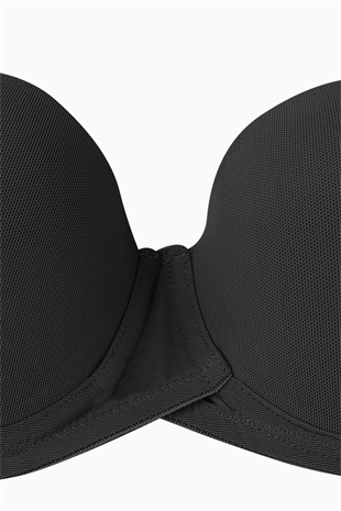 Rosali Mesh Kumaş Straplez Sütyen -  Soft Push Up, Yarı Dolgulu - Premium Basic - 2226 - Siyah