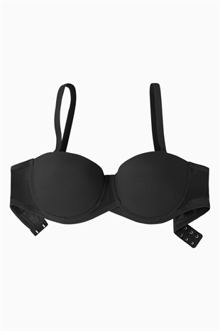 Rosali Mesh Kumaş Straplez Sütyen -  Soft Push Up, Yarı Dolgulu - Premium Basic - 2226 - Siyah