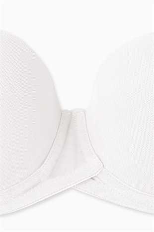 Rosali Mesh Kumaş Straplez Sütyen -  Soft Push Up, Yarı Dolgulu - Premium Basic - 2226 - Ekru