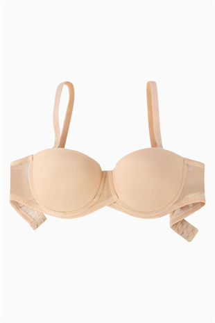 Rosali Mesh Kumaş Straplez Sütyen -  Soft Push Up, Yarı Dolgulu - Premium Basic - 2226 - Ten