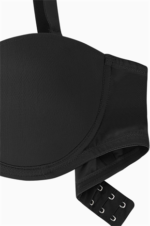 Rosali Mesh Kumaş Straplez Sütyen -  Soft Push Up, Yarı Dolgulu - Premium Basic - 2226 - Siyah