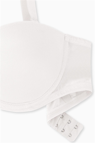 Rosali Mesh Kumaş Straplez Sütyen -  Soft Push Up, Yarı Dolgulu - Premium Basic - 2226 - Ekru