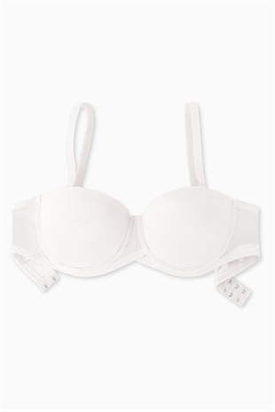Rosali Mesh Kumaş Straplez Sütyen -  Soft Push Up, Yarı Dolgulu - Premium Basic - 2226 - Ekru