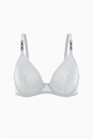 Tül Detaylı Sütyen - Dolgusuz, Kapsız - Fashion - 2565 - Ekru