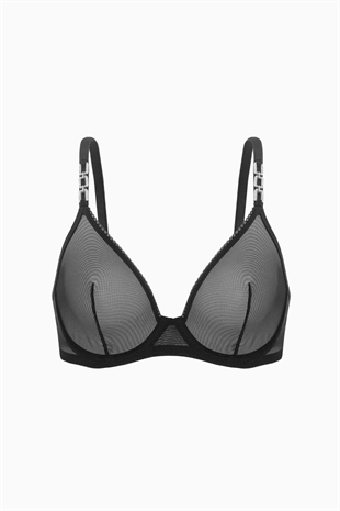 Tül Detaylı Sütyen - Dolgusuz, Kapsız - Fashion - 2565 - Siyah