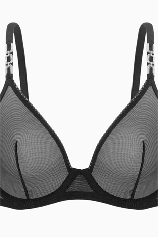 Tül Detaylı Sütyen - Dolgusuz, Kapsız - Fashion - 2565 - Siyah