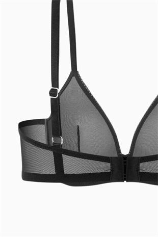 Tül Detaylı Sütyen - Dolgusuz, Kapsız - Fashion - 2565 - Siyah