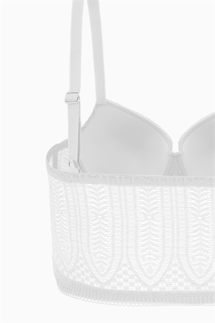 Viola 2508 Ekru Fermuar Detaylı Dolgusuz Dantelli Büstiyer Sütyen