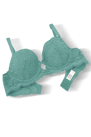 Weweus Dantelli Dekolte Sütyen - Dolgusuz - 2451 - Petrol Yeşili