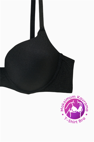 Weweus Eva - T shirt Bra Dolgusuz Maksimum Kavrama ve Kusursuz Form - Sabit Kalın Askı - Siyah - 2531