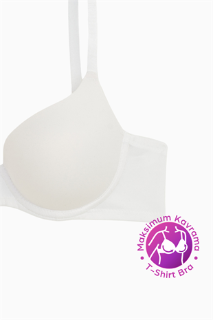 Weweus Eva - T shirt Bra Dolgusuz Maksimum Kavrama ve Kusursuz Form - Sabit Kalın Askı - Beyaz - 2531