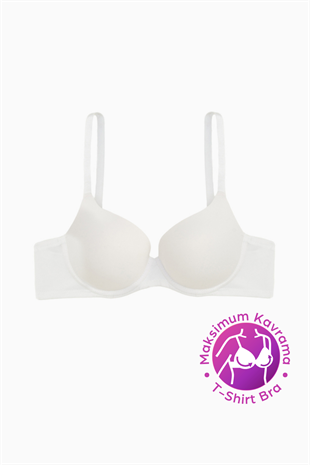 Weweus Eva - T shirt Bra Dolgusuz Maksimum Kavrama ve Kusursuz Form - Sabit Kalın Askı - Beyaz - 2531