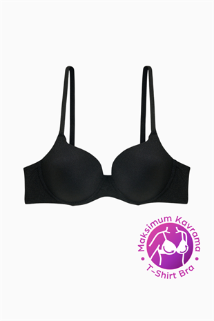 Weweus Eva - T shirt Bra Dolgusuz Maksimum Kavrama ve Kusursuz Form - Sabit Kalın Askı - Siyah - 2531