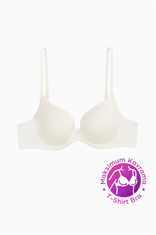 Wonna Eva - T shirt Bra Dolgusuz Maksimum Kavrama ve Kusursuz Form - Sabit Kalın Askı - Ekru - 2531