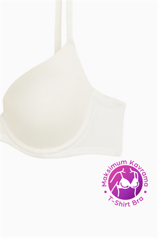 Wonna Eva - T shirt Bra Dolgusuz Maksimum Kavrama ve Kusursuz Form - Sabit Kalın Askı - Ekru - 2531
