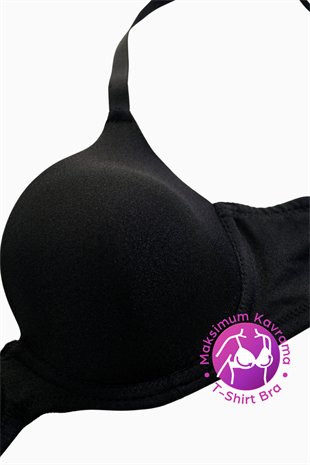 Weweus Eva - T shirt Bra Dolgusuz Maksimum Kavrama ve Kusursuz Form - Sabit Kalın Askı - Siyah - 2531