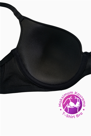 Weweus Eva - T shirt Bra Dolgusuz Maksimum Kavrama ve Kusursuz Form - Sabit Kalın Askı - Siyah - 2531