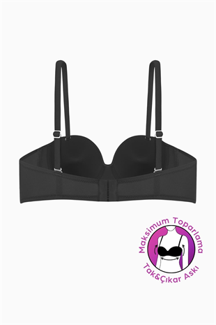 Weweus Lotus Desteksiz Bütün Cup Straplez - Siyah - Tak Çıkar Askılı - Mikro Kumaş Sütyen 2560