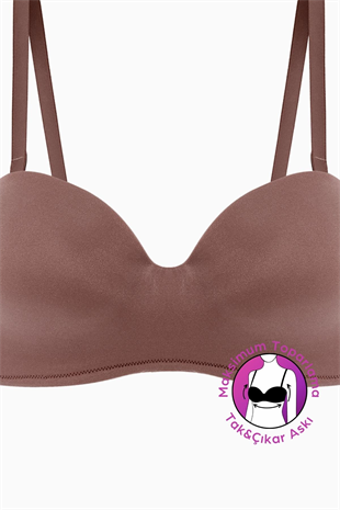 Weweus Lotus Desteksiz Bütün Cup Straplez - Bronz Kahve - Tak Çıkar Askılı - Mikro Kumaş Sütyen 2560