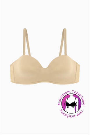Weweus Lotus Desteksiz Bütün Cup Straplez - Ten - Tak Çıkar Askılı - Mikro Kumaş Sütyen 2560