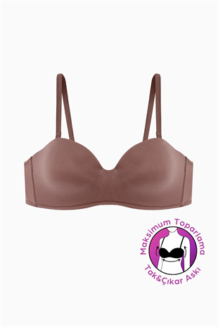 Weweus Lotus Desteksiz Bütün Cup Straplez - Bronz Kahve - Tak Çıkar Askılı - Mikro Kumaş Sütyen 2560
