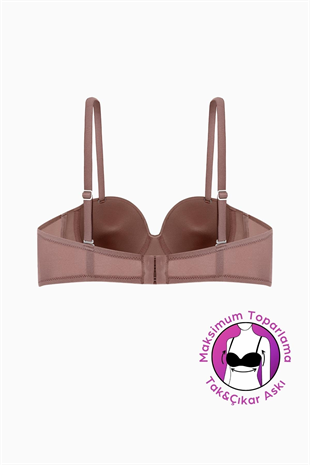 Weweus Lotus Desteksiz Bütün Cup Straplez - Bronz Kahve - Tak Çıkar Askılı - Mikro Kumaş Sütyen 2560