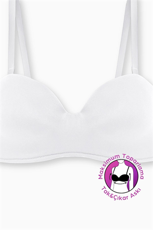 Weweus Lotus Desteksiz Bütün Cup Straplez - Ekru - Tak Çıkar Askılı - Mikro Kumaş Sütyen 2560