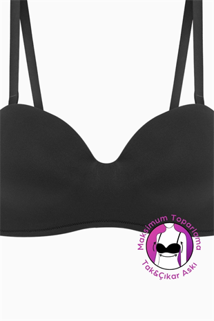 Weweus Lotus Desteksiz Bütün Cup Straplez - Siyah - Tak Çıkar Askılı - Mikro Kumaş Sütyen 2560