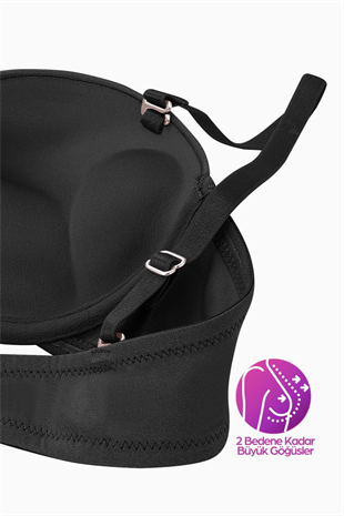 Weweus Olympos Ekstra Dolgulu Double Push Up Straplez - Siyah - Mikro Sütyen - 2537