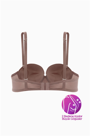 Weweus Olympos Ekstra Dolgulu Double Push Up Straplez - Bronz Kahve - Mikro Sütyen - 2537