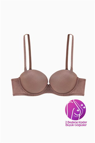 Weweus Olympos Ekstra Dolgulu Double Push Up Straplez - Bronz Kahve - Mikro Sütyen - 2537