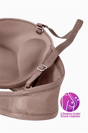Weweus Olympos Ekstra Dolgulu Double Push Up Straplez - Bronz Kahve - Mikro Sütyen - 2537