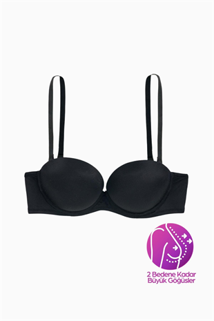 Weweus Olympos Ekstra Dolgulu Double Push Up Straplez - Siyah - Mikro Sütyen - 2537