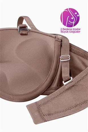 Weweus Olympos Ekstra Dolgulu Double Push Up Straplez - Bronz Kahve - Mikro Sütyen - 2537