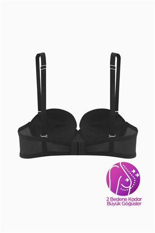 Weweus Olympos Ekstra Dolgulu Double Push Up Straplez - Siyah - Mikro Sütyen - 2537